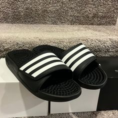 Brand New In The Box And Authentic Item. Black Non-slip Sneakers For Summer, Black Adidas Sandals For Summer, Casual Black Adidas Flip Flops, Black Casual Sandals With Slip-resistant Sole, Black Slip-resistant Summer Sneakers, Casual Black Slip-resistant Sandals, Black Low-top Sandals For Summer, Black Open Toe Sneakers For Summer, Black Slip-resistant Sneakers For Summer