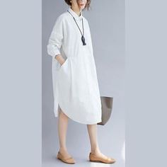 2018 white cotton shirt dress plus size traveling clothing casual long – SooLinen White Solid Color Shirt Dress For Daywear, White Shirt Dress For Daywear, White Long Sleeve Solid Shirt Dress, White Shirt Dress With Pockets And Relaxed Fit, Oversized White Shirt Dress With Pockets, White Linen Long Sleeve Shirt Dress, White Long Sleeve Linen Shirt Dress, Long White Cotton Shirt Dress, Shirt Dress Plus Size