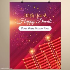 a happy diwali poster with fireworks in the sky and stars above it on a purple