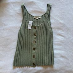 Sleeveless Sage Green Sweater. New With Tags Ribbed Tank Top For Fall Day Out, Fall Ribbed Tank Top For Day Out, Casual Ribbed Summer Vest, Casual Spring Tank Sweater Vest, Casual Summer Ribbed Sweater Vest, Casual Sleeveless Sweater Vest For Spring, Casual Ribbed Sleeveless Vest, Casual Tank Vest For Spring, Fall Green Tank Top