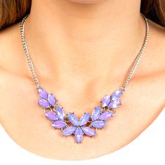 This Gorgeous Necklace Features An Opaque Collection Of Marquise Cut Very Peri Gems Delicately Fans Out Below The Collar, Resulting In An Ethereal Floral Centerpiece. Features An Adjustable Clasp Closure. Matching Gemstone Earrings Included! Nwt So Pretty In Person! Sparkles So Beautifully! Elegant Lavender Crystal Necklace, Purple Jeweled Necklace, Very Peri, Floral Centerpiece, Floral Centerpieces, Marquise Cut, Gorgeous Necklaces, Gemstone Necklace, Gemstone Earrings