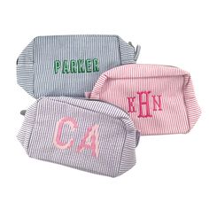 Looking for a chic and stylish makeup bag that will keep all of your essentials organized? Look no further than the Personalized Makeup Bag! This gorgeous makeup bag is made from preppy seersucker fabric and features a personalized monogram for an added touch of luxury. The spacious interior is perfect for holding all of your must-have items, from makeup and brushes to chargers and first aid supplies. And the best part? Treat yourself to a little luxury with the Personalized Seersucker Makeup Ba Personalized Makeup Bag, Stylish Makeup, Pink Seersucker, Straw Hat Beach, Personalized Makeup Bags, Wedding Bags, Seersucker Fabric, First Aid Supplies, Summer Soiree