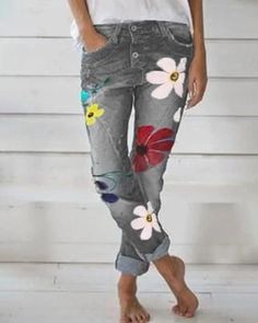 Item : H4512 Descriptions:Size: S, M, L, XL, 2XL,3XLStyle:Casual, FashionPattern:Floral PrintedMaterial: PolyesterSeason: Spring, SummerPackage included:1 * PantsDue to the difference between different monitors, the picture may not reflect the actual color of the item. Floral Denim Pants, Printed Denim Jeans, Womens Fashion Jeans, Blue Denim Pants, Chic Pants, Summer Denim, Fashion Jeans, Floral Denim, Long Jeans