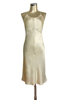 (1) 1930's Style Panel Bias Satin Slip Dress - Gold Fitted Sheath Dress With Bias Cut, Fitted Bias Cut Evening Dress, Fitted Bias Cut Dress For Evening, Fitted Satin Dress With Back Opening For Spring, Spring Fitted Satin Dress With Back Opening, Fitted Bias Cut Slip Dress, Fitted Bias Cut Slip Dress For Evening, Stretch Satin Evening Slip Dress, Stretch Satin Slip Dress For Evening