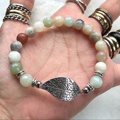 Made To Order ! Boho /Bead / Beaded Bracelet /Gemstones / Genuine 8mm Faceted Amazonite Gemstones Beads .Silver Plated Charm / Fits 6 To 7.5 Inch Wrist ( If You Need A Different Size Just Lmk ) Handmade By Me I Ship Fast! Any Questions Lmk ! Crystal / Gift / Stylish , Gems , Trendy , Bohemian / Elastic / Bohochic / Yoga / Mala Beads / Hippie / Buddha / Mandala / Nature / Tree / Feather / Colorfull Bracelets / Multi Colors Beads Mandala Nature, Yoga Mala Beads, Buddha Mandala, Mala Beads Bracelet, Multi Gemstone Bracelet, Yoga Mala, Amazonite Bracelet, Bohemian Bracelets, Leaf Jewelry