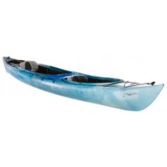 a blue kayak with two people in it