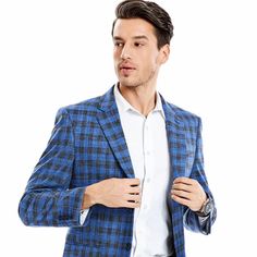 Slim Fit: This 2 Button Blazer Has A Slim Fit, Perfect For Creating A Modern, Sleek Look. Notch Lapel: The Notch Lapel Design Adds An Extra Touch Of Sophistication To This Blazer. Side Vents: The Side Vents Provide Extra Comfort And Mobility. Windowpane Glen Plaid: The Classic Windowpane Glen Plaid Design Of This Blazer Adds A Timeless Touch. This 2 Button Blazer Is The Perfect Combination Of Style, Comfort, And Versatility. The Slim Fit And Notch Lapel Create A Modern, Sleek Look, While The Sid Lapel Design, Glen Plaid, Plaid Design, Blazer Buttons, Sleek Look, Slim Fit Men, Indigo Blue, Sport Coat, Mens Suits