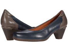 Cobb Hill Adaline Pump - Women's Shoes : Stone Blue : The Cobb Hill Adaline slip-on pump comes in a premium leather upper with a round toe. Soft microfiber lining ensures a breathable feel. Interior cushion pod provides all day comfort. Stacked heel with TR rubber outsole that delivers long-lasting durability. Imported. Measurements: Heel Height: 2 1 2 in Weight: 11 oz Product measurements were taken using size 8.5, width B - Medium. Please note that measurements may vary by size. Weight of foot Spring T-strap Heels For Work, Medium Width Leather T-strap Heels, T-strap Heels For Spring Workwear, Casual Ankle Strap Heels For Work, Leather T-strap Heels For Work, Casual Heels With Heel Strap For Work, Leather Heels With Cushioned Footbed And Fitted Design, Leather Heels With Cushioned Footbed, Fitted Leather Heels With Cushioned Footbed