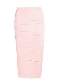 Ruched form-fitting mid-calf-length skirt with a hidden left panel zip and hook and eye closure. Also transforms into a strapless dress for a two-in-one fit. Shown here in Powder Pink. 94% Polyester, 6% Elastane Made in China Model is 5'10" wearing size S Style No. 2966-16-P Calf Length Skirts, Spring Knits, Spring Capsule Wardrobe, Knit Outerwear, Summer Beach Outfit, Beach Outfits, Powder Pink, Matching Dresses, Shirt Accessories