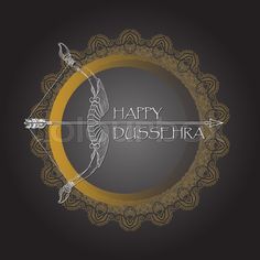 happy dusseria greeting card with an arrow and bow in the center on a black background