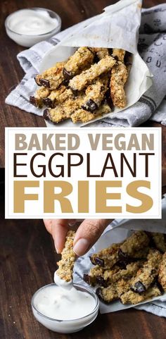 baked vegan eggplant fries with chocolate chips and yogurt on the side