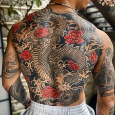 the back of a man with tattoos on his body