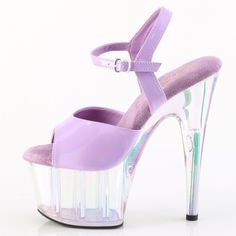 7" High Heel, 2 3/4" Platform Clear Shoes. Lavender Purple Holographic Tinted Bottom. Styles: Festival Dance Cosplay Halloween Drag Dragqueen Dancing Clubbing Roda-709ht Purple Platform Heels With Synthetic Material, Purple Synthetic Platform Heels, Festival Dance, Purple Holographic, Clear High Heels, Clear Shoes, Fashion Moodboard, Barbie Accessories, Cosplay Halloween