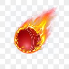 a red ball with flames flying through the air