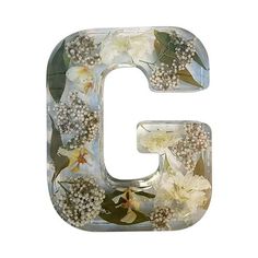 the letter g is decorated with flowers and leaves