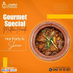 Craving for something desi? Experience an array of mouthwatering flavours from our menu. Download our application Gourmet Foods now and enjoy your favorite meal at your doorstep. Call us now for home delivery: 042-111 111 157 #GourmetRestaurants #breakfast #nashta #HomeDelivery #FastFood #Continental #Foodie #DesiFood Gourmet Dishes, Website Banner Design, Gourmet Foods, Desi Food, Food Website, Website Banner, Home Delivery, Banner Design, Gourmet Recipes