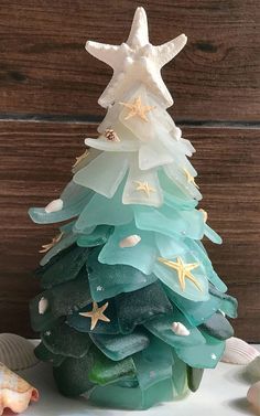 Seaglass Tree, Ombre Christmas Tree, Sea Glass Tree, Teal Ombre, Coastal Christmas Decor, Beachy Christmas