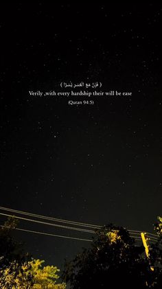 the night sky with stars above power lines and telephone poles in the foreground, there is a quote written on it