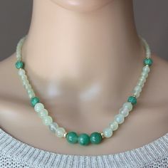 "Vintage estate jade and serpentine beaded necklace. Graduated single strand with 14K solid gold spacer beads. The vibrant mottled green center beads and fluted accent beads are genuine jade. The translucent icy celadon green beads are high quality serpentine known as new jade. Note: Clasp was replaced by estate owner with a 14K gold filled spring ring clasp marked GF 14 / 20. The spacer beads have been acid tested for 14K gold. 17.2\" length. Excellent vintage condition." Jade Bead Necklace, Beaded Necklace Designs, Celadon Green, Turtle Charm, Green Beads, Jade Jewelry, Jade Beads, Green Bead, Chain Ring