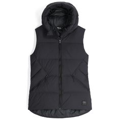 Lightweight and warm  with an extended length that makes it perfect for layering when the temp drops  the women's Outdoor Research Coze Hooded Down Vest will be your go-to everyday winter essential. Black Double-lined Hooded Outerwear For Everyday, Black Outerwear With Double-lined Hood For Everyday, Black Everyday Outerwear With Double-lined Hood, Functional Winter Outerwear For Everyday, Versatile Midweight Outerwear For Winter, Functional Winter Everyday Outerwear, Functional Everyday Winter Outerwear, Everyday Winter Outerwear With Drawstring Hood, Functional Winter Outerwear For Layering