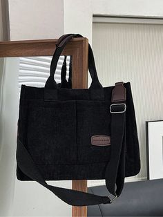 Women's Solid Color Corduroy Tote Bag Fashion Crossbody Bag Casual Handbag Shoulder Bag & Purse Black Casual   Polyester Plain Shoulder Tote Bag   Women Bags, size features are:Bust: ,Length: ,Sleeve Length: Corduroy Canvas Shoulder Bag With Pockets, Corduroy Shoulder Canvas Bag With Pockets, Corduroy Canvas Bag With Pockets For School, School Canvas Corduroy Bag With Pockets, Daily Use Corduroy Shoulder Bag With Pockets, Trendy Corduroy Canvas Bag With Pockets, School Corduroy Bag With Pockets, School Bag With Pockets In Corduroy, Corduroy Shoulder Bag With Pockets For Everyday