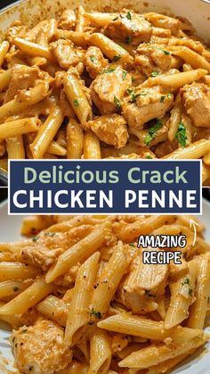 delicious chicken penne recipe with text overlay