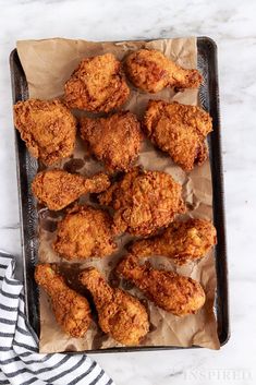 fried chicken on a baking sheet ready to be served