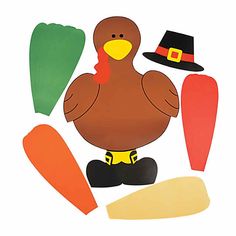 a cutout of a turkey, carrots and a hat