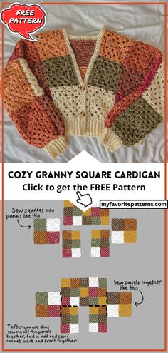 an image of a crocheted granny sweater pattern with instructions for the front and back