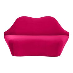 a pink couch sitting on top of a white floor