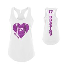 [Unique Personality]:What makes our tank top truly special is the option to personalize it with your name favorite number and team name. Picture yourself proudly displaying your personalized glitter heart, shining brightly on the field as a testament to your love for the game. It's not just a shirt; it's a statement piece that captures your individuality and love for baseball or softball. [Sparkling Glitter Heart Design]:To add a touch of glamour and sparkle, we've incorporated a glitter heart d Sleeveless Tops With Letter Print For Team Events, White Personalized Team Spirit Top, Personalized Sporty Tops For Sports, Sporty Personalized Tops For Sports Events, Sporty Personalized White Top, Customizable Sleeveless Tops, White Personalized Sporty Top, Cheap Sports Camisole With Built-in Bra, Sports Racerback Tank Top With Letter Print