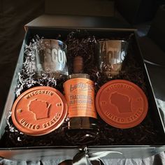 Cocktail Experience Gift Box - Wisconsin Cocktail Experience, Soda Syrup, Drink Glasses, Cocktail Syrups, Black Packaging, Wisconsin State, Local Pride, Unboxing Experience, Leather Coasters