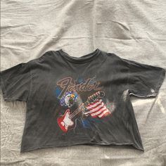 Cute, Cropped, Distressed Fender Guitars Tee. Never Worn, Excellent Condition! Pair With Dark Or Black Denim And A Cute Leather Jacket! Size: Large Color: Gray Cute Leather Jacket, Cute Leather Jackets, Vintage Rock, Fender Guitars, Clothing Ideas, Black Denim, Outfit Ideas, Tee Shirts, Leather Jacket