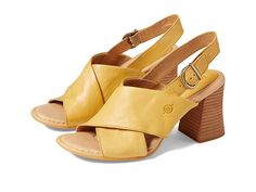 Born Tessa - Women's Shoes : Yellow : Redefine your formal style by opting for the Born Tessa Heeled Sandals and elevate your look. Soft hand-finished leather upper. Leather-covered footbed with extra foam for added comfort. Adjustable ankle strap with buckle closure. Opanka hand-crafted construction. Criss-cross strap design. Open toes and block heels. Flexible and lightweight rubber outsole with inlaid leawood to ensure high traction. Imported. Measurements: Heel Height: 3 in Weight: 10 oz Pro Adjustable Open Heel Slingback Sandals, Adjustable Heel Loop Open Slingback Sandals, Casual Heels With Adjustable Strap And Open Heel, Casual Heels With Adjustable Strap, Casual Open Heel Heels With Adjustable Strap, Block Heel Leather Footbed Heels, Formal Sandals With Leather Footbed And Medium Width, Leather High Heel Slingback Sandals With Adjustable Strap, Adjustable Buckle Slingback Sandals With Open Heel