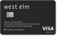 a black visa card with the words west elm on it's front and bottom corner