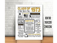 a poster with the class of 2021 written in gold and black on it next to a brick wall