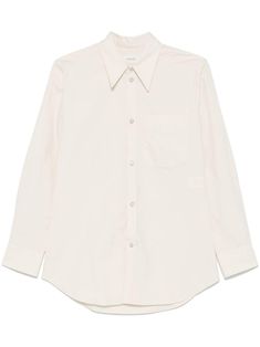 ecru cotton poplin texture front button fastening pointed flat collar chest patch pocket long sleeves buttoned cuffs curved hem Pointed Flat Collar, Flat Collar, Wardrobe Edit, Yoko London, Exclusive Fashion, Poplin Shirt, Coat Dress, Cotton Poplin, Jacket Tops