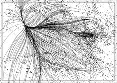 an abstract drawing with lines and dots in the shape of a butterfly's wing