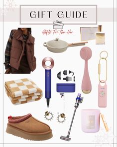 the gift guide for the woman in your life is on display with other items and accessories