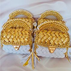 Stylish, Chic, And Elegant Women’s Handmade Metallic Luxury Crochet Bag Available In White Or Other Color Options. 100% Handmade Knotted Crochet Bag Made With Cotton Yarn. Sold By Elledior White Luxury Crochet Bag, Luxury White Crochet Bag, Handmade Gold Straw Bag, Luxury Handmade Crochet Bag For Beach, Luxury Gold Bag For Beach, Chic And Elegant, Elegant Woman, Handmade Crochet, Crochet Bag