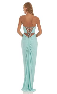 Cowl Neck Mermaid Maxi Dress in Blue | LUCY IN THE SKY Blue Fitted Corset Dress For Gala, Blue Corset Dress With Ruched Bodice For Prom, Blue Sleeveless Dress With Zipper Closure, Tiffany Blue Prom Dress, Aqua Prom Dress, Tiffany Blue Dress, Themed Prom Dresses, Mint Green Prom Dress, Prom Dress Inspo