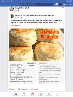 a facebook page with some biscuits on it