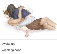 a drawing of two people laying on the ground hugging each other with their arms around one another