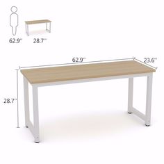 a white and wood table with measurements for the top, bottom and bottom section on it