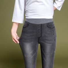 Skinny Jeans - Skinny Jeans Women Casual High Waist Jeans Elastic Waist Pencil Pants High Rise Stretch Gray Pants, Non-stretch Jeggings With Pockets, Casual High Waist Cotton Jeggings, Gray Non-stretch Mid-rise Bottoms, Spring Casual Leggings With Pockets, Non-stretch Casual Leggings With Pockets, Casual Non-stretch High Rise Jeggings, Casual Jeggings With Pockets, Casual High Rise Jeggings With Pockets