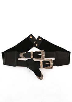 We know you've seen statement belts making a comeback. And you might be thinking, but can I pull that off? The answer is YES. And we're here with just the right pieces to show you how. Elastic Back Closure Select From Two Size Options Double Gold Buckle Belts Trendy Adjustable Belt Buckles For Party, Trendy Adjustable Corset Belt With Belt Loops, Vintage Adjustable Black Belt Buckles, Vintage Black Adjustable Belt Buckles, Vintage Black Belt With Removable Buckle, Vintage Black Adjustable Belt, Trendy Adjustable Belt Buckles With Removable Belt, Adjustable Vintage Corset Belt, Adjustable Vintage Corset Belt With Removable Feature