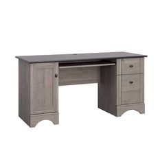 an office desk with two drawers and one drawer on the top, in grey wood