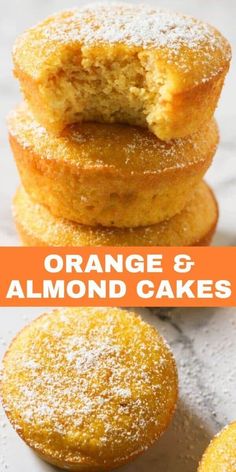 orange and almond cakes stacked on top of each other