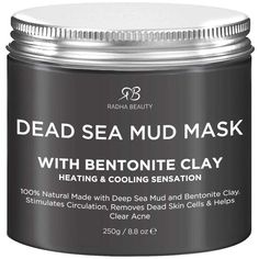 Radha Beauty Dead Sea Mud Mask with Bentonite Clay - 100% Natural & Mineral-rich formula removes dead skin cells, dirt and toxins while absorbing excess oil; revealing radiant and healthy looking skin. Our dead sea clary mask uses the natural properties found deep within the dead sea to detox the skin and reveal naturally beautiful skin. What it does: Heating & Cooling: With a thick, creamy texture that glides and gently adheres to the face or body, it brings a pleasurable "electric" hea Mask For Face, Radha Beauty, Improve Skin Complexion, Dead Sea Mud Mask, Dead Sea Mud, Natural Facial, Face Acne, Bentonite Clay, Mud Mask