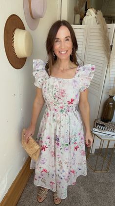 Love the flowy look and feel of this beautiful dress for those warmer days! Elastic band at waist Ruffle sleeve detail Fits true to size - wearing a small Pair with a denim jacket for chilly days Above the ankle - mid length Lined It has pockets! Spring Flutter Sleeve Dresses For Garden Party, Casual Ruffle Sleeve Dress For Garden Party, Casual Flutter Sleeve Dress For Garden Party, Chic Spring Dress With Flutter Sleeves, Flowy Spring Dresses With Ruffle Sleeves, Casual Flutter Sleeve Dress For Spring, Flowy Dresses With Ruffle Sleeves For Spring, Feminine Flutter Sleeve Spring Dresses, Spring Dresses With Flutter Sleeve And Lining